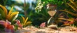 © Pungu x - Sharp, hyperrealistic focus on an hourglass, sand embodying urgency, with a lush background scene