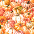 Autumn pumpkins harvest, Hand drawn watercolor seamless  pattern