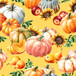 Autumn pumpkin  harvest.  Hand drawn watercolor  seamless pattern