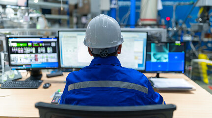 Engineer working at control room,Manager control system,Technician man monitoring program from a lot of monitor
