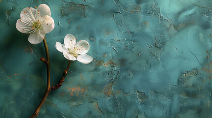 Wall Mural - A white flower is on a blue background. AI.