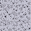Hand drawn painted botanical seamless pattern with black line art dandelion. Floral minimalistic grey background with spring summer flowers.