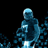 Fototapeta Sport - American football player banner on black background. Template for bookmaker ads with copy space. Mockup for betting advertisement. Sports betting, football betting, gambling, bookmaker, big win