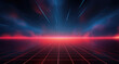 Red grid floor line on glow neon night red background, Synthwave vaporwave retrowave cyber background, concert poster, rollerwave, technological design, shaped canvas, smokey cloud wave background.