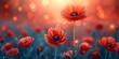 Red poppy flowers with bokeh background ideal for social media posts posters and marketing materials. Concept Floral Photography, Bokeh Background, Social Media, Marketing Materials, Poppy Flowers