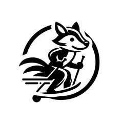 Wall Mural - Silhouette SVG of a fox as a skier, black vector on white background