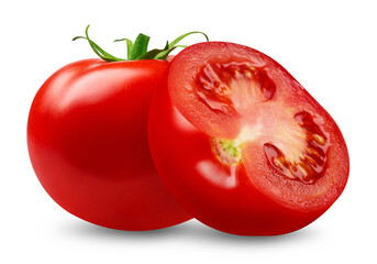 Wall Mural - ripe tomato and half isolated on transparent background