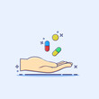 Hand giving pills cartoon vector illustration. Doctor give medicine capsule concept