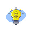 Making money idea concept cartoon vector illustration. Light bulb with dollar money on white background