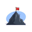 Achievement goal mission concept with flag on mount. Business success flag mission cartoon vector illustration