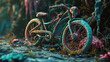 Whimsical bicycle with unexpected, dreamlike elements, inspired by the rebellious and imaginative art style