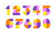 Set of colorful geometric numbers, abstract font symbols on white background.