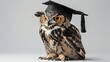 Wise owl with a graduation cap sits studiously against a white background