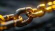 Metallic chain links with a singular golden one symbolize strong connections