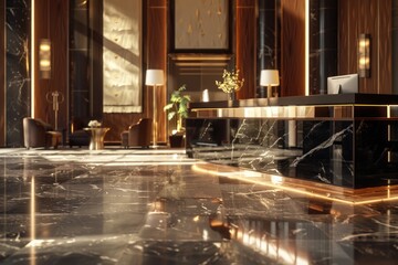 Poster - Elegant room with marble floor and desk, suitable for business concepts