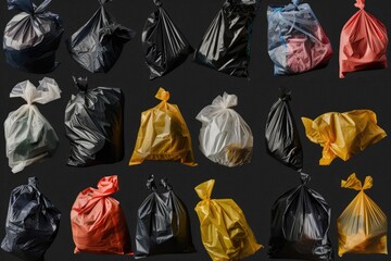 Poster - Piles of garbage bags on a dark surface, suitable for environmental concepts