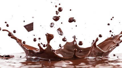 Poster - A simple image of chocolate splashing on a white surface. Perfect for food and dessert themed designs