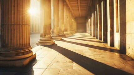 Aufkleber - Sunlight shining through architectural columns, suitable for real estate or construction concepts