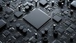 realistic matte black computer chip and circuit board background