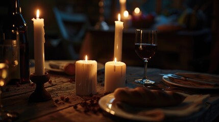 Poster - A table set with candles and plates of food, perfect for dining or celebration events