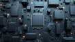 realistic matte black computer chip and circuit board background