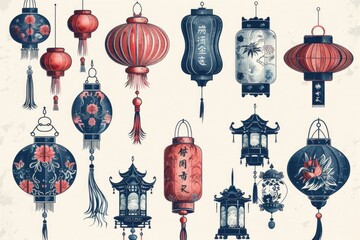 Aufkleber - A bunch of lanterns hanging from the ceiling. Ideal for interior design concepts