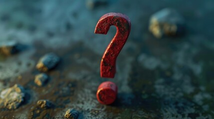 Poster - A red question mark symbol resting on a metallic surface. Suitable for business and educational concepts