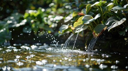 Poster - Water flowing down green hillside, perfect for nature backgrounds