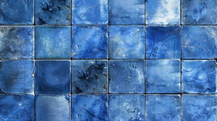Poster - Detailed view of a blue tiled wall, suitable for architectural projects