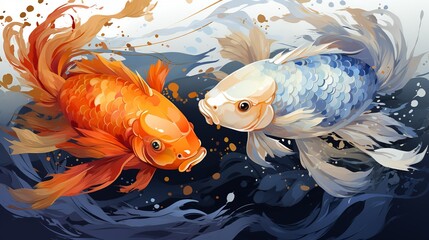 Wall Mural -  wallpaper background, a group of koi fish a large and clear pond, colorful, very beautiful, Generate AI