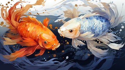 Sticker -  wallpaper background, a group of koi fish a large and clear pond, colorful, very beautiful, Generate AI