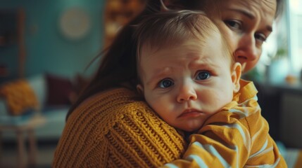 Poster - A woman holding a baby in her arms. Ideal for family and parenting concepts