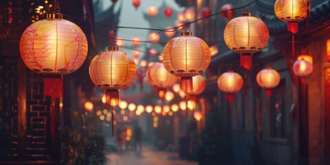 Aufkleber - A row of lanterns hanging from a string. Perfect for adding a festive touch to any event
