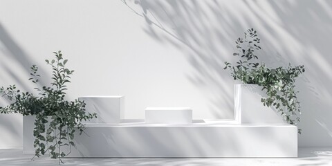 Poster - Three white vases on a white shelf, perfect for interior design projects