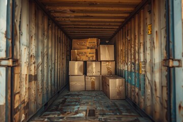 Aufkleber - A large container filled with boxes. Suitable for inventory or storage concepts