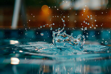 A Drop Of Water Splashing Into A Pool, Freezing The Moment Of Impact And Capturing The Dynamic Energy Of Water