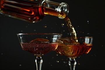 Aufkleber - Pouring wine from a bottle into two glasses, perfect for dining or celebration concepts