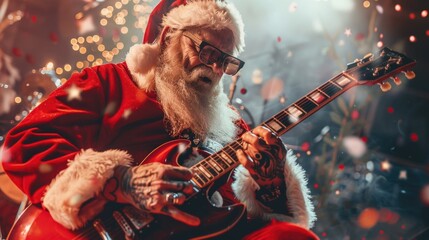 Canvas Print - Festive Santa Claus playing guitar, perfect for holiday designs