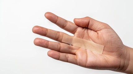 Poster - Close-up of a hand holding a piece of tape. Suitable for various DIY and repair projects