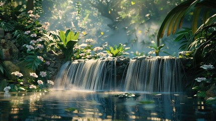 Poster - A beautiful waterfall in a lush green forest. Perfect for nature and travel concepts