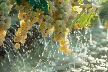 Poster - Ripe grapes hanging from a tree, perfect for food and agriculture concepts