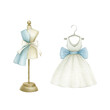 Set of watercolor objects: mannequin and dress. All elements are drawn in watercolor and isolated