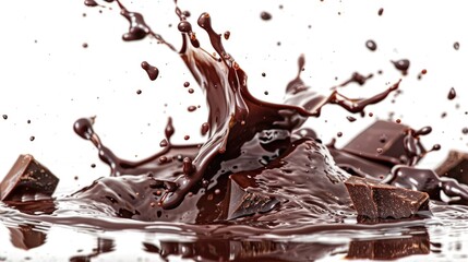 Poster - A splash of chocolate on top of a pile of chocolate. Suitable for food and dessert concepts