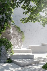 Poster - Stone steps leading up to a wall, suitable for architectural or historical themes