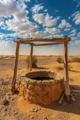 Poster - A well standing alone in the desert. Suitable for travel brochures