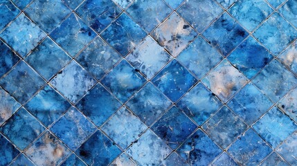 Aufkleber - A tiled floor with a blue and white pattern. Suitable for interior design concepts