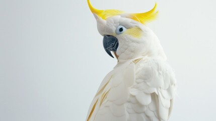 Poster - A detailed view of a white bird with yellow feathers. Suitable for various nature themes