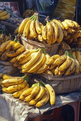 Poster - Fresh bananas on a wooden table, perfect for healthy eating concept