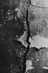 Poster - A black and white photo of a cracked wall. Ideal for architectural or construction themes