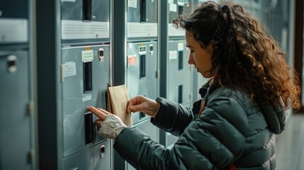 Aufkleber - Woman feeding paper into shredder, office equipment concept